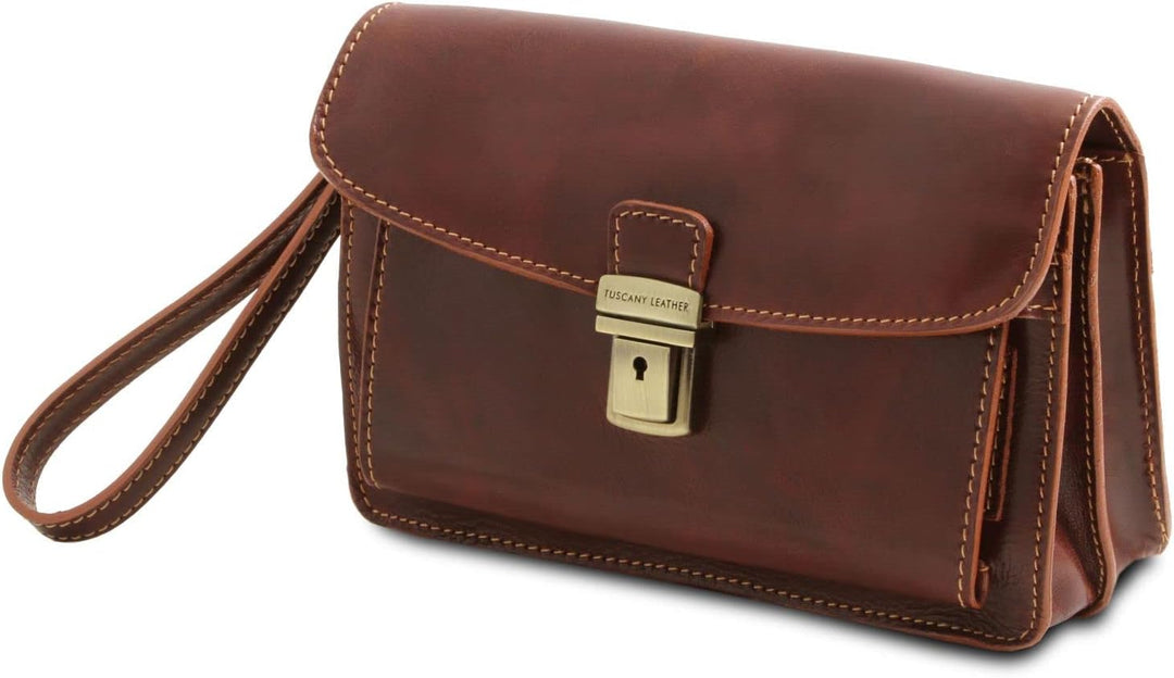 Tuscany Leather Max Elegante Handgelenktasche/Herrentasche aus Leder Braun, Braun