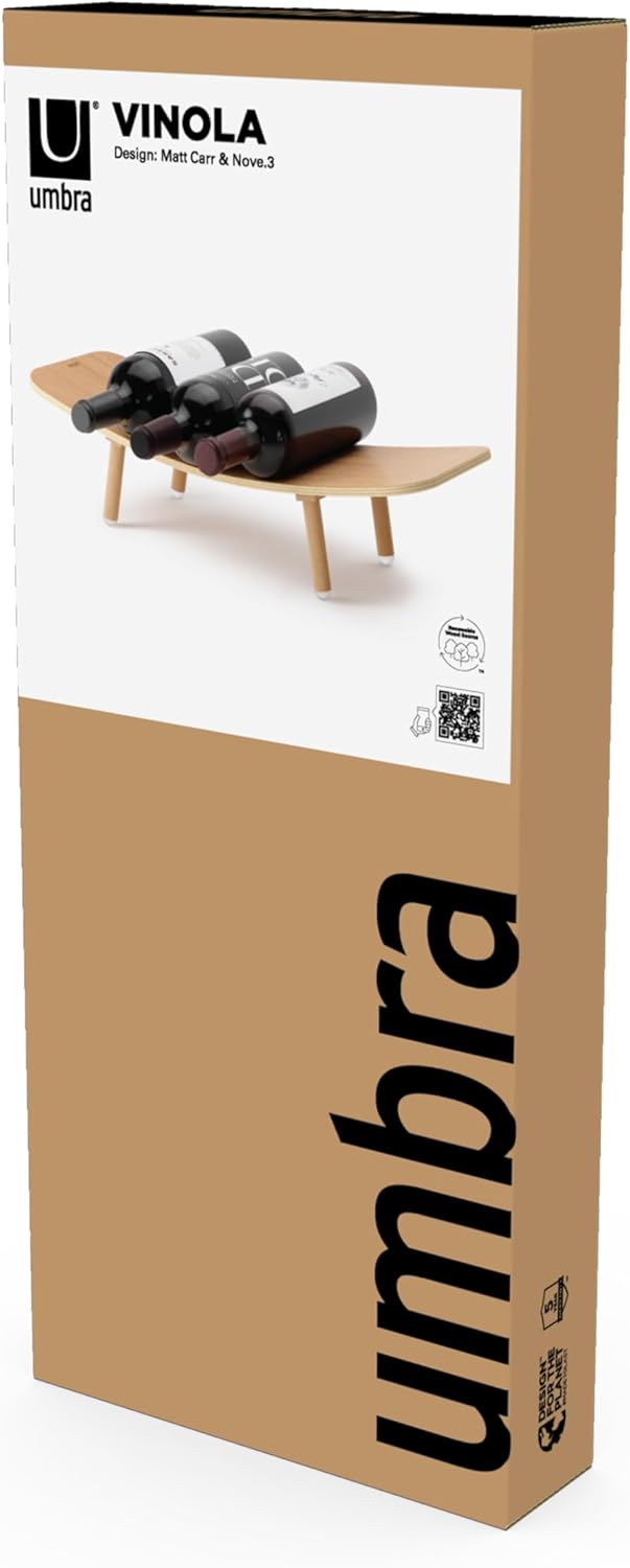 Umbra Vinola Weinregal, Moderner Flaschenhalter aus Holz für bis zu 5 Weinflaschen, Natur