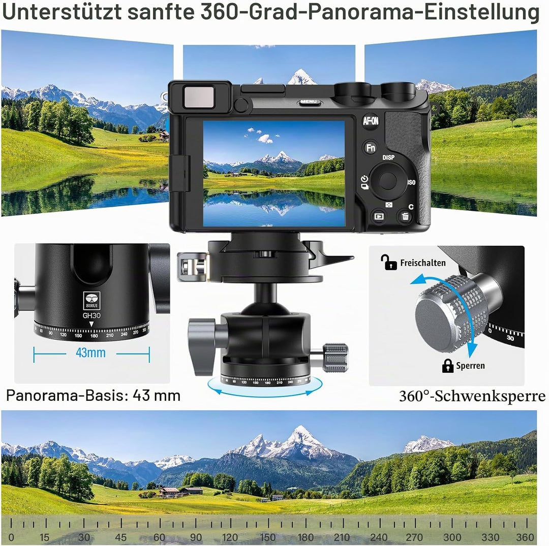 SIRUI Kugelkopf Niedriges Profil-Stativkopf GH30 mit Arca-Schnellwechselplatte, 360°Panorama Metall