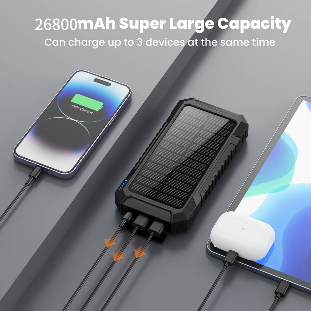 Solar Powerbank 26800mAh, PD 15W Power Bank mit USB C Tragbares Solarladegerät, Externer Akku 2 Ultr