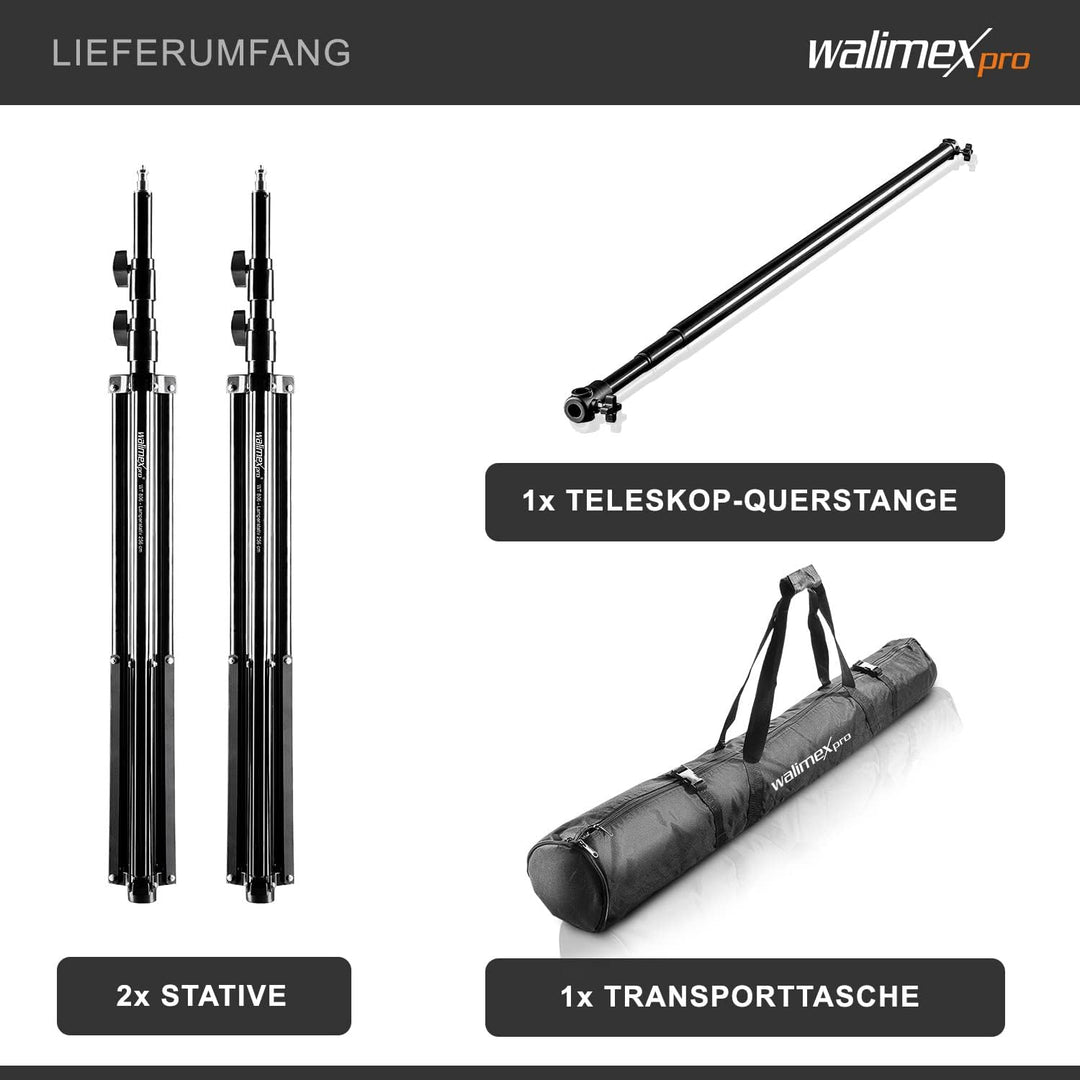 Walimex pro Teleskop Hintergrundsystem L 120-307 cm - stabiles Fotohintergrund System für Studio & M