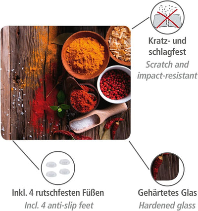 WENKO Herdabdeckplatte gross Gewürze, Herdabdeckung für Glaskeramik-Kochfelder, Gehärtetes Glas, 56