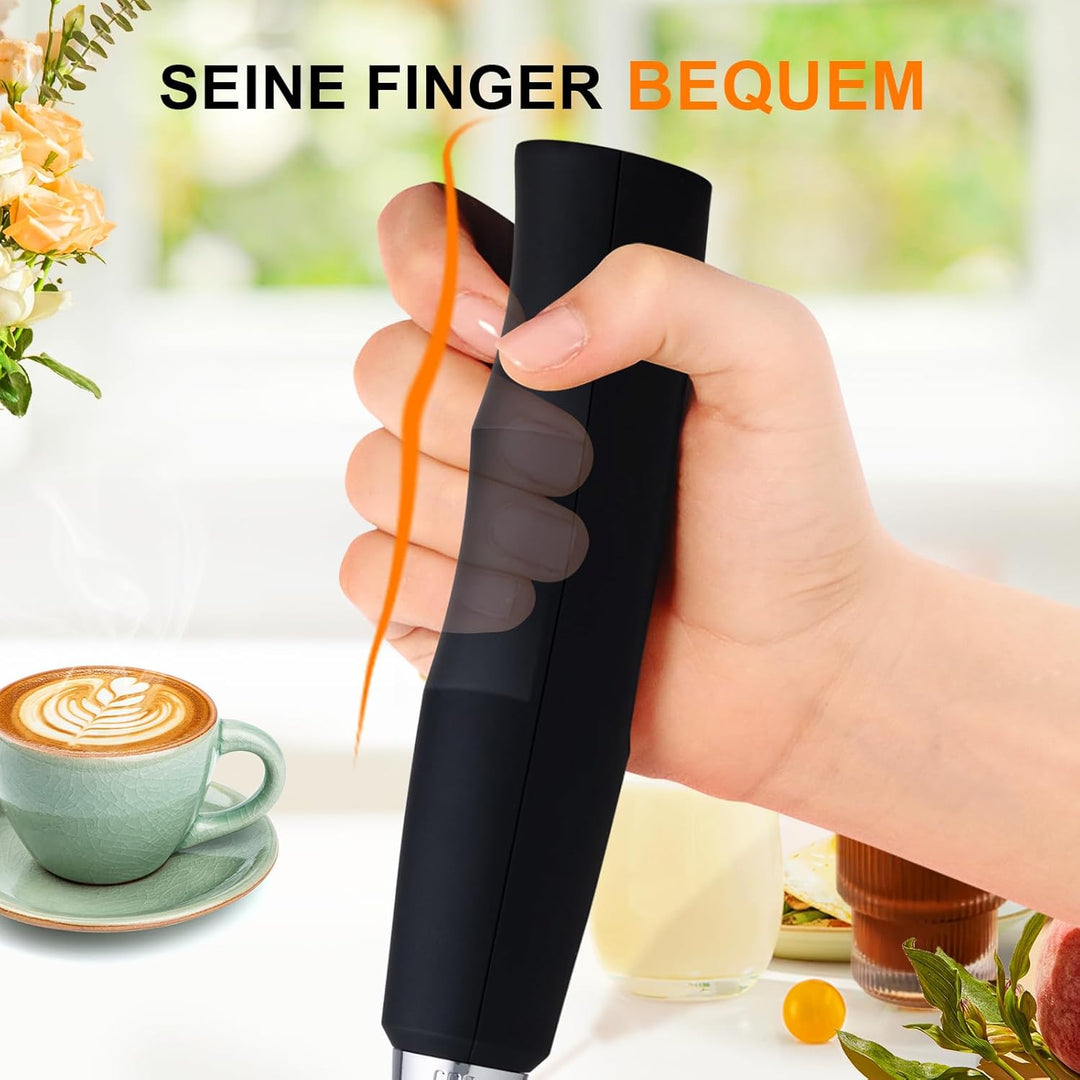 YUSWKO Milchaufschäumer Stab für Kaffee mit Ständer, Usb Wiederaufladbarer Aufschäumer, 3 Schneebese