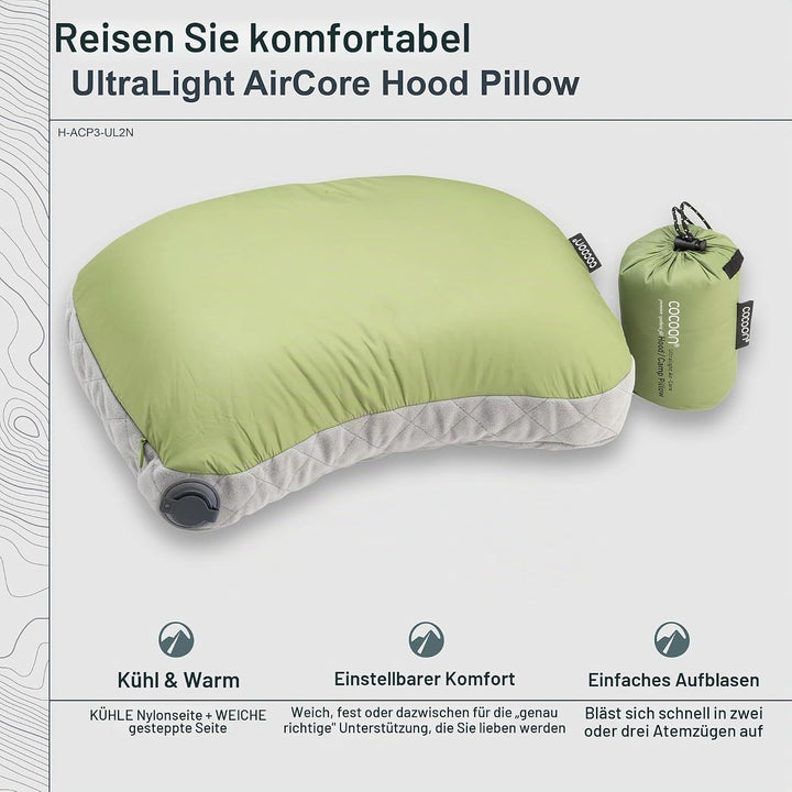 Cocoon Air-Core Hood/Camp Pillow Grösse 28 x 37 cm Wasabi/Grey, Wasabi/Grey