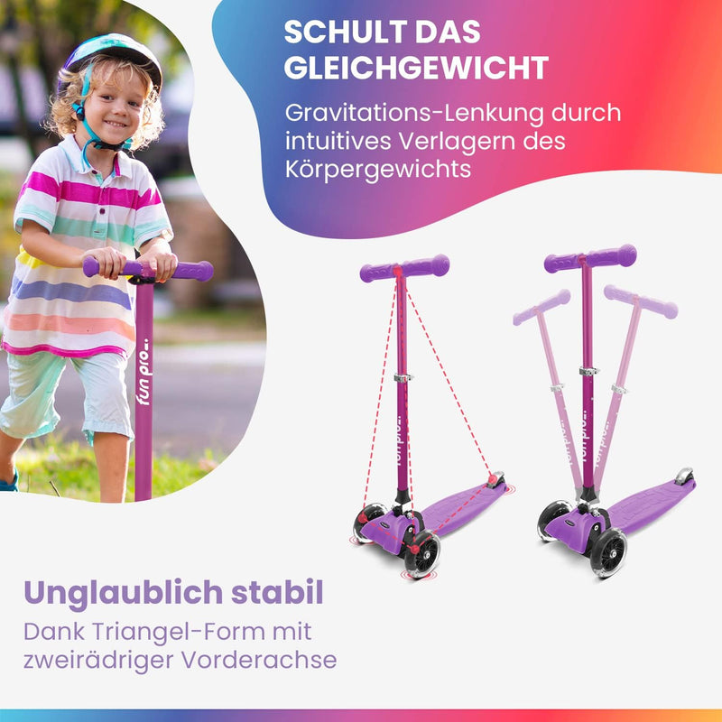 Fun Pro ONE Roller, der Sichere Premium Roller Kinder 3 Jahre, Vergleichstestsieger, LED Räder, falt