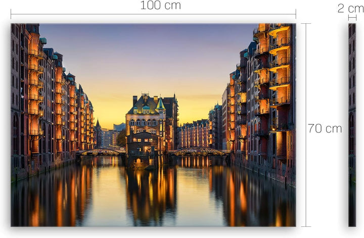 ge Bildet Bild auf Leinwand | Wasserschloss in der Speicherstadt - Hamburg D in 100x70 cm als Wandbi