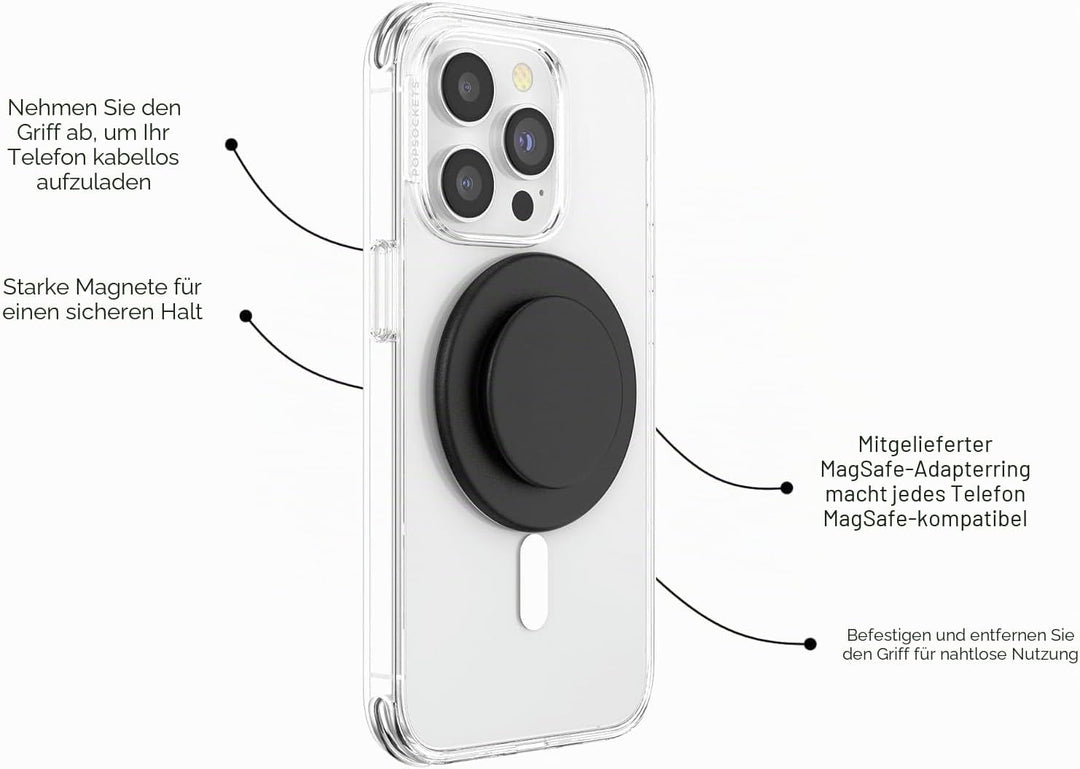 PopSockets: PopGrip Round für MagSafe - Inklusive Adapterring für MagSafe - Ausziehbarer Sockel und