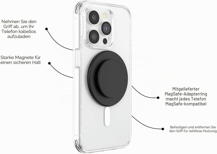 PopSockets: PopGrip Round für MagSafe - Inklusive Adapterring für MagSafe - Ausziehbarer Sockel und