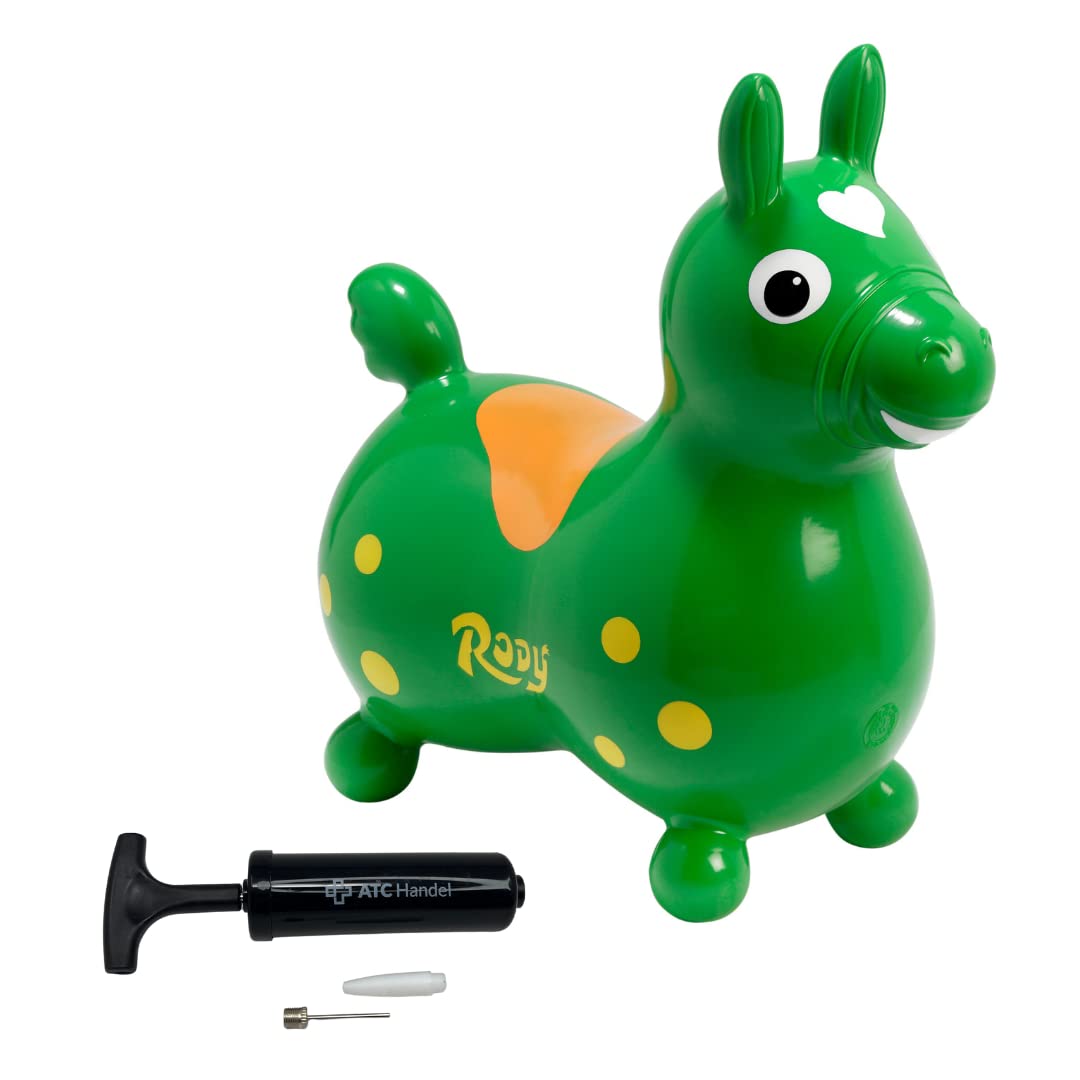 ATC Rody Hüpfpferd mit Pumpe – aufblasbares Hüpftier ab 3 Jahren – Robustes PVC für drinnen und drau