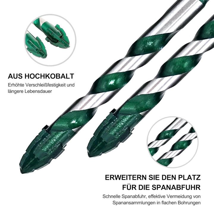 Sägezahnung Fliesenbohrer Exzenterbohrer-Set 10 tlg, Glasbohrer Set mit Kobalt，Keramikbohrer für Fli