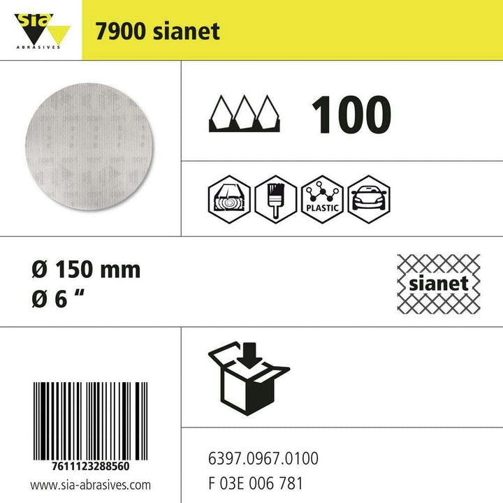 SIA F03E006781 Netz-Schleifgitter Sianet Durchmesser 150 mm, Korn 100, 50 Stück