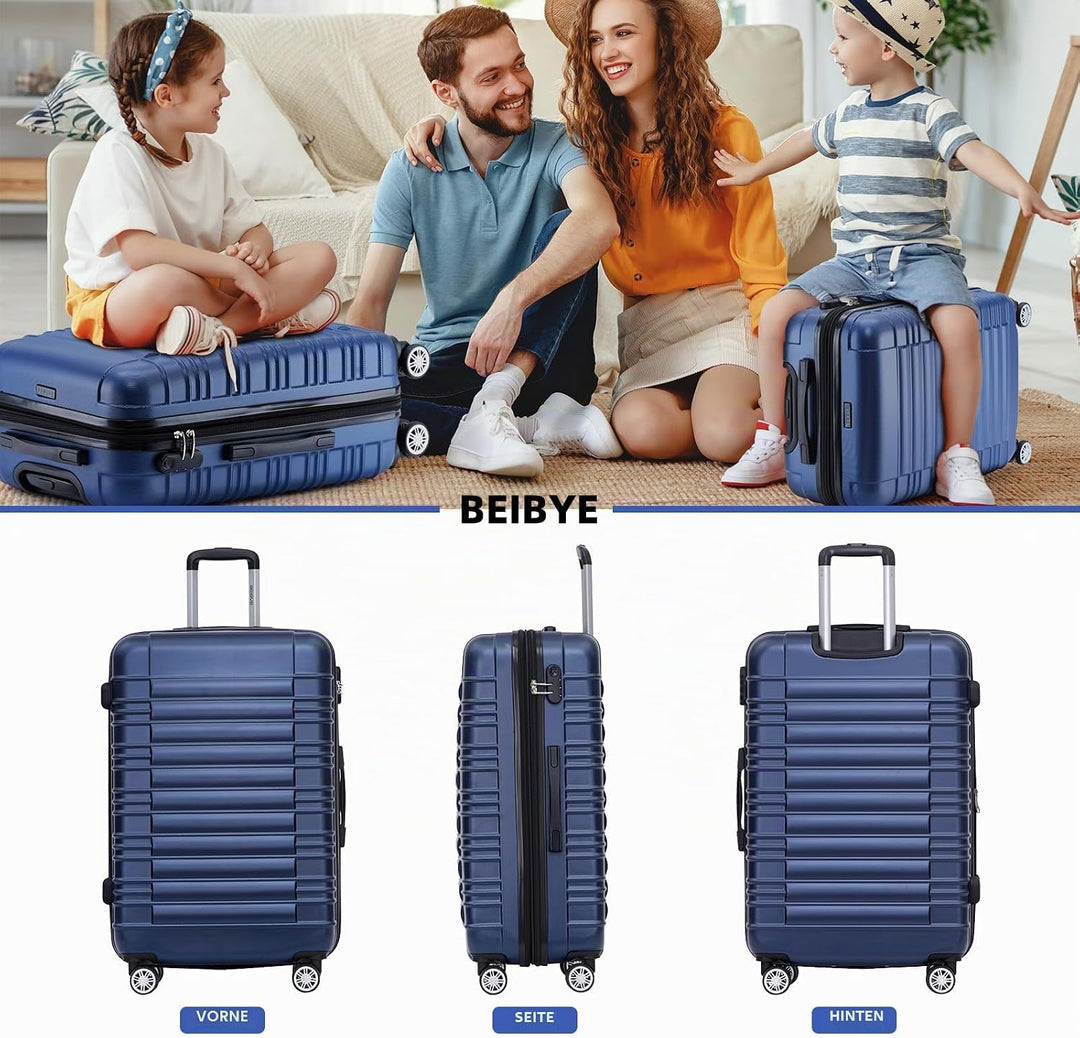 BEIBYE Zwillingsrollen Reisekoffer Koffer Trolleys Hartschale M-L-XL-Set (Dunkelblau, Set) Dunkelbla