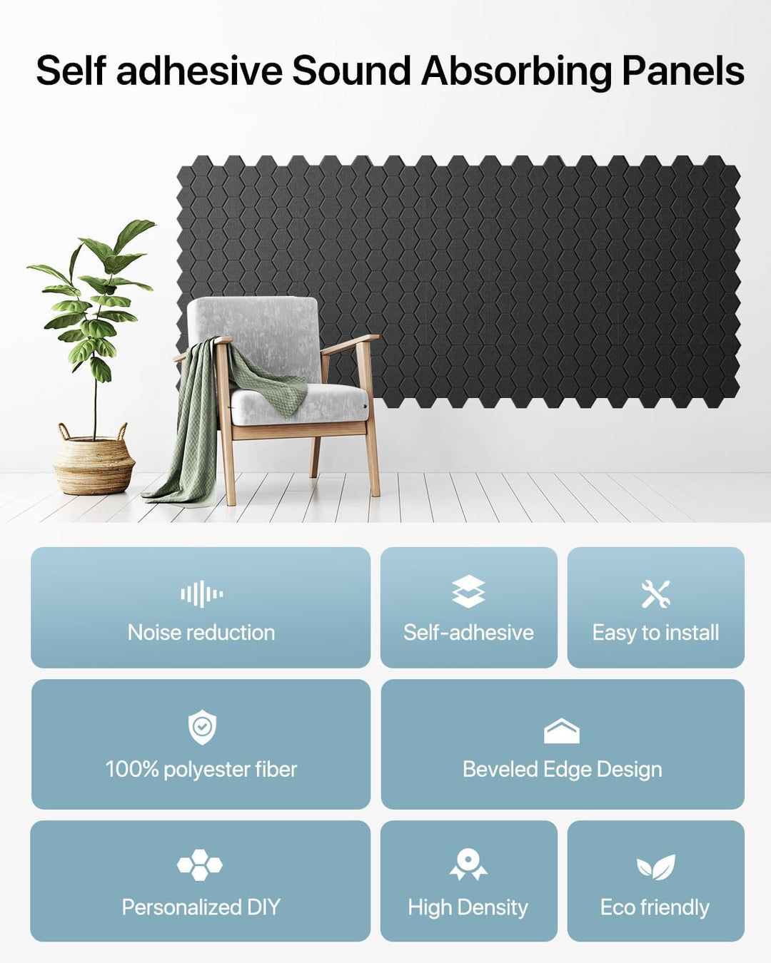 Soundsbay Akustikpaneele Selbstklebend Wabe 12 Stück Schwarz 30x30x0.9cm | Schallabsorber, Schalldäm