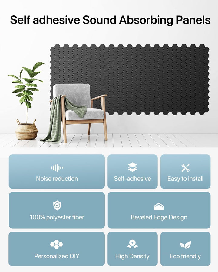 Soundsbay Akustikpaneele Selbstklebend Wabe 12 Stück Schwarz 30x30x0.9cm | Schallabsorber, Schalldäm