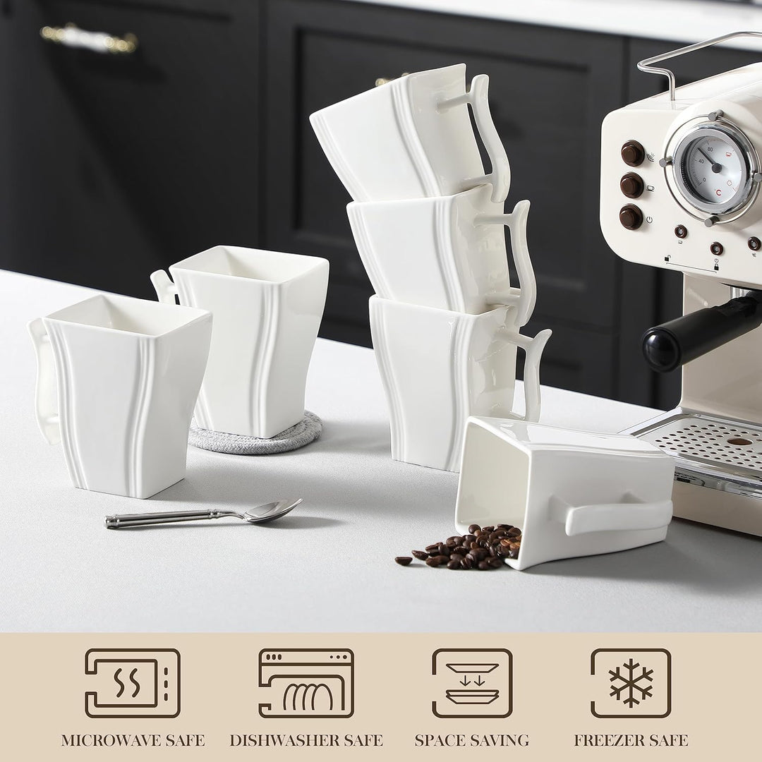 MALACASA Porzellan Kaffeetassen 6er Set, 470 ml Kaffeetassen mit Henkel, Grosse Keramik-Kaffeetasse,