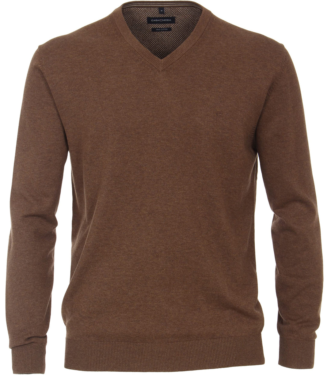 CASAMODA Herren Pullover mit V-Ausschnitt unifarben Elastischer Bund M Braun, M Braun