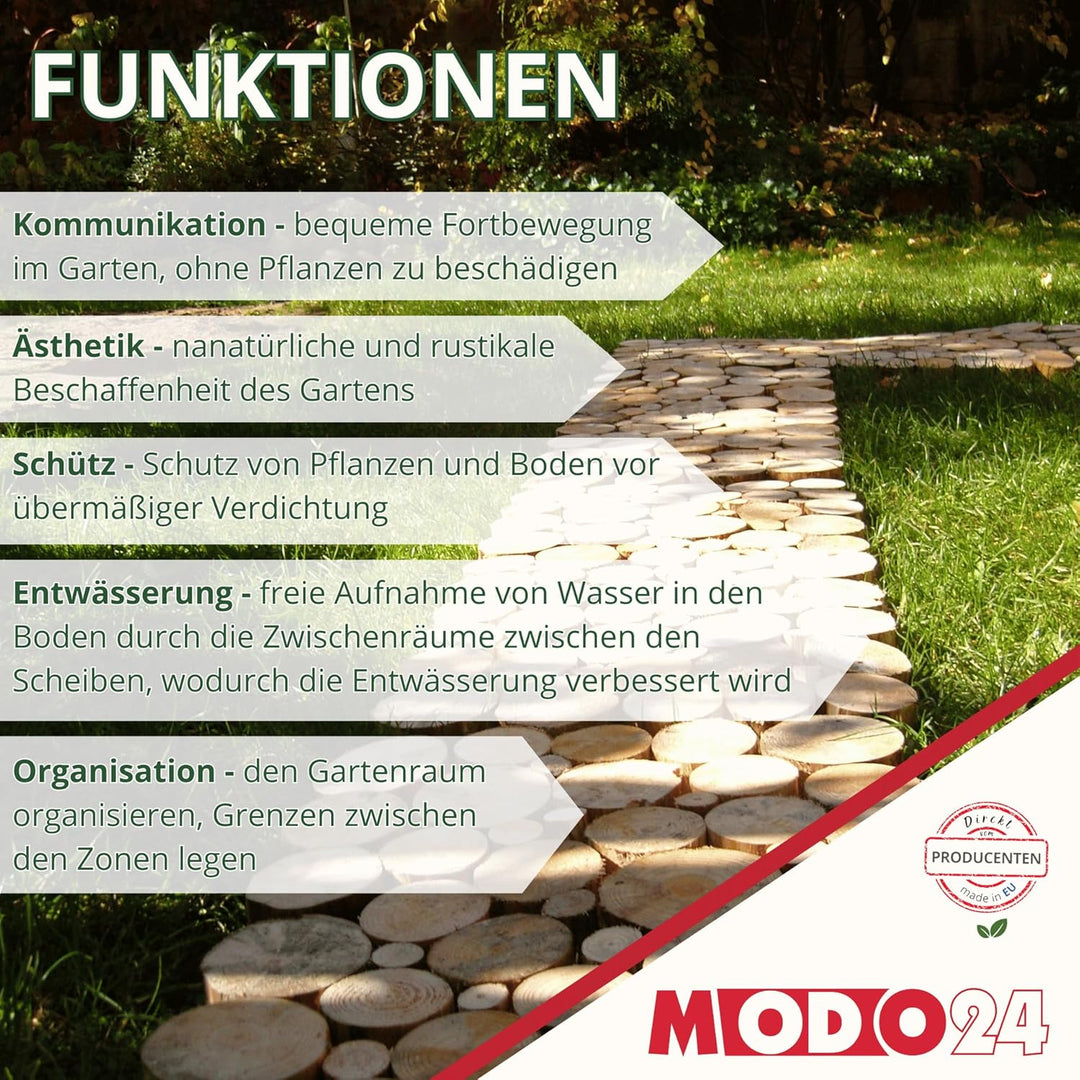 Gehweg Gartenweg aus Holz, 6 Module, Gartentritt, Trittplatten, Holzscheibe, Holzscheiben, Weg Holzp