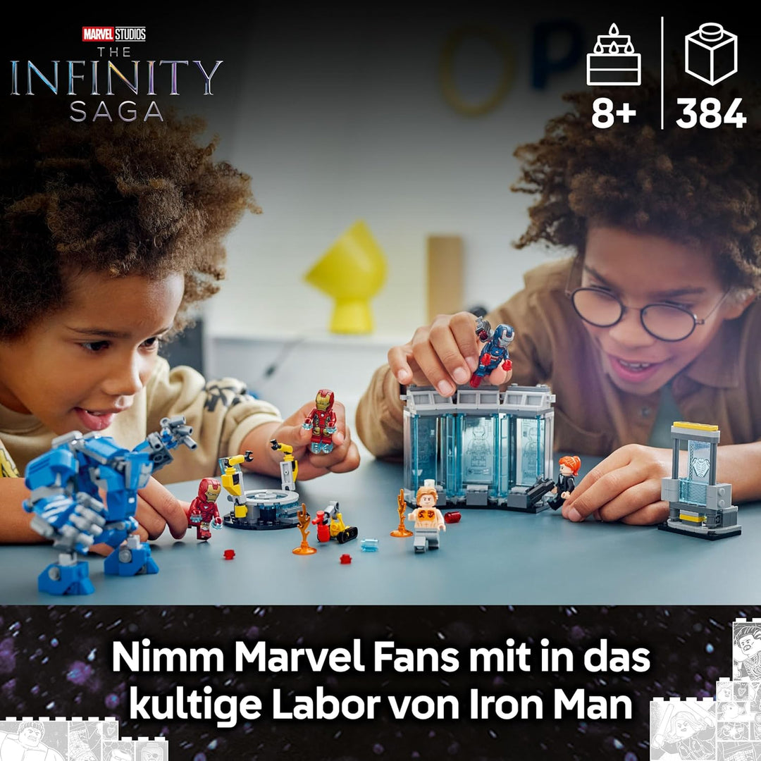 LEGO | Marvel Iron Mans Labor: Halle der Rüstungen - Superhelden Spielzeug mit Einer Mech Figur, 5 M