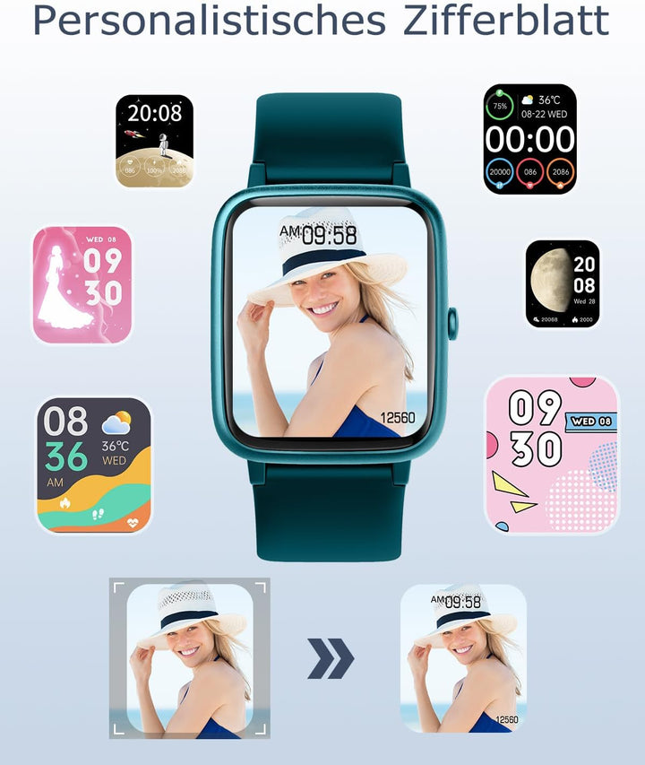 GRV Smartwatch für Damen Herren mit Telefonfunktion,Fitnessuhr mit Herzfrequenzmessung,SpO2,Schrittz