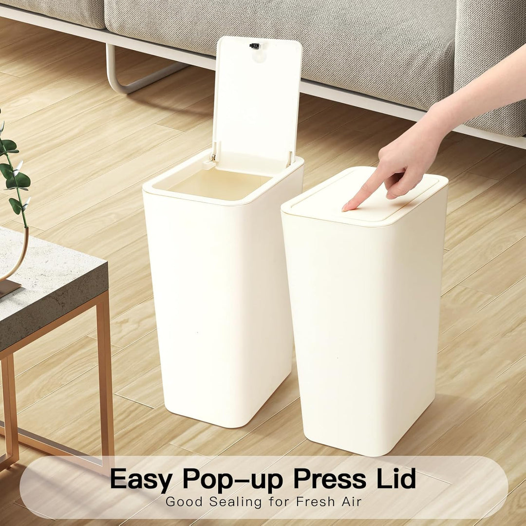 JOTOM 3er Set Mini Mülleimer Badezimmer mit Pop-Up Deckel, 10L moderner Abfalleimer Papierkorb Trash