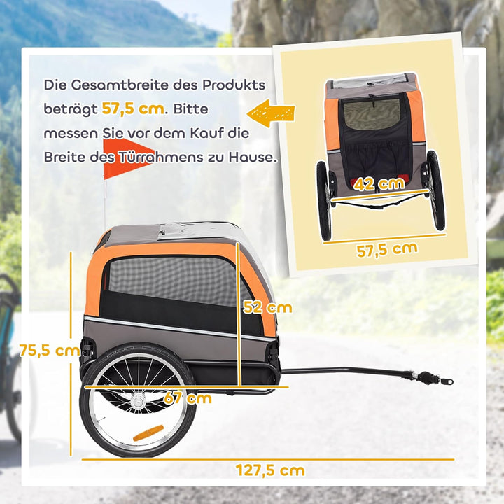 PawHut Hundeanhänger Faltbarer Fahrradanhänger mit Sicherheitsreflektoren 2 Türen Verstellbarer Lein