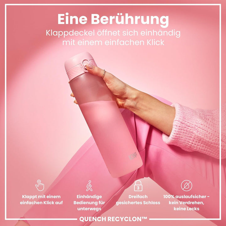 Ion8 1 Liter Trinkflasche, 1000ml, Auslaufsicher, Einhandöffnung, Sichere Verriegelung, Spülmaschine