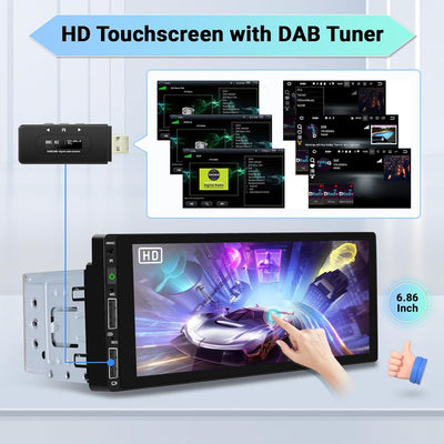 Hikity DAB DAB+ Autoradio 1 Din mit Apple CarPlay Android Auto Touch Display 6,86 Zoll Radio mit Bil