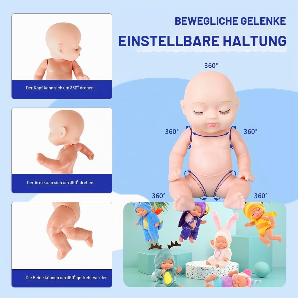 Babypuppe Set, 6 Stück Mini Puppe, Realistische Babypuppe, Newborn Reborn Baby, Waschbares PVC-Mater