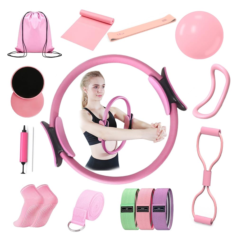 Pilates Ring Set, 15 Stück Pilates Essentials Kit für Frauen, Pilates Ring Zubehör Sets, mit Yoga Ba