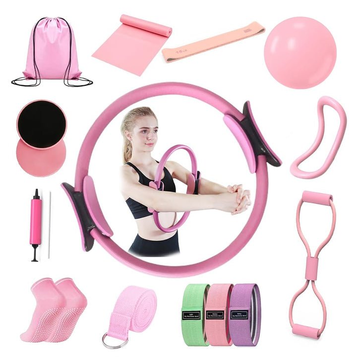 Pilates Ring Set, 15 Stück Pilates Essentials Kit für Frauen, Pilates Ring Zubehör Sets, mit Yoga Ba