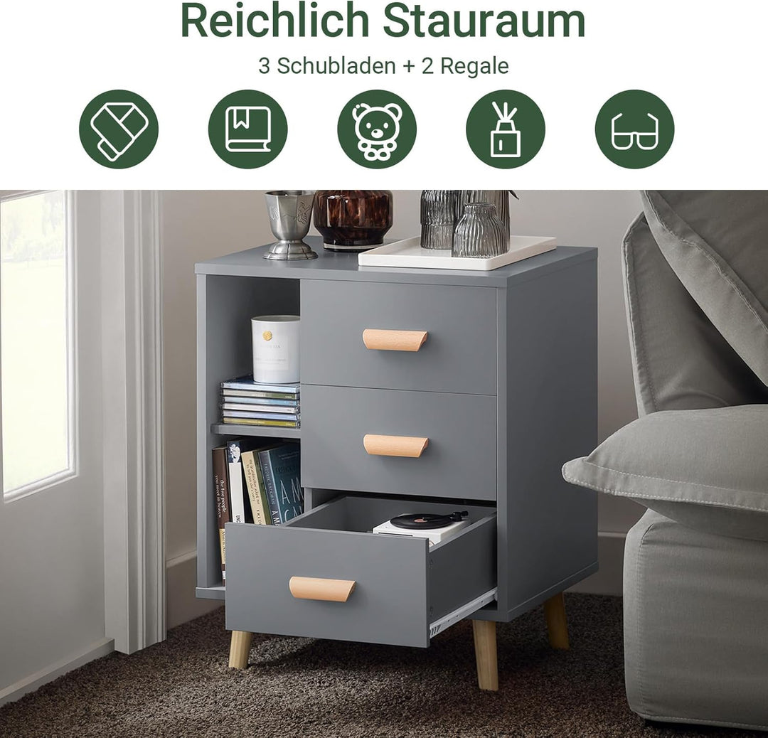 SoBuy FBT95-HG Nachttisch mit 3 Schubladen und 2 offenen Fächern Sofatisch Beistelltisch Telefontisc