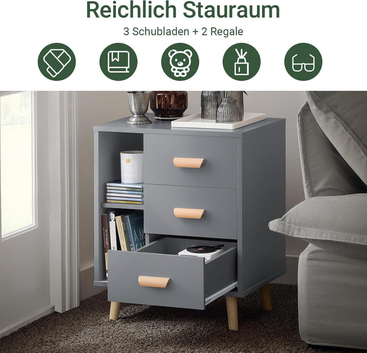 SoBuy FBT95-HG Nachttisch mit 3 Schubladen und 2 offenen Fächern Sofatisch Beistelltisch Telefontisc