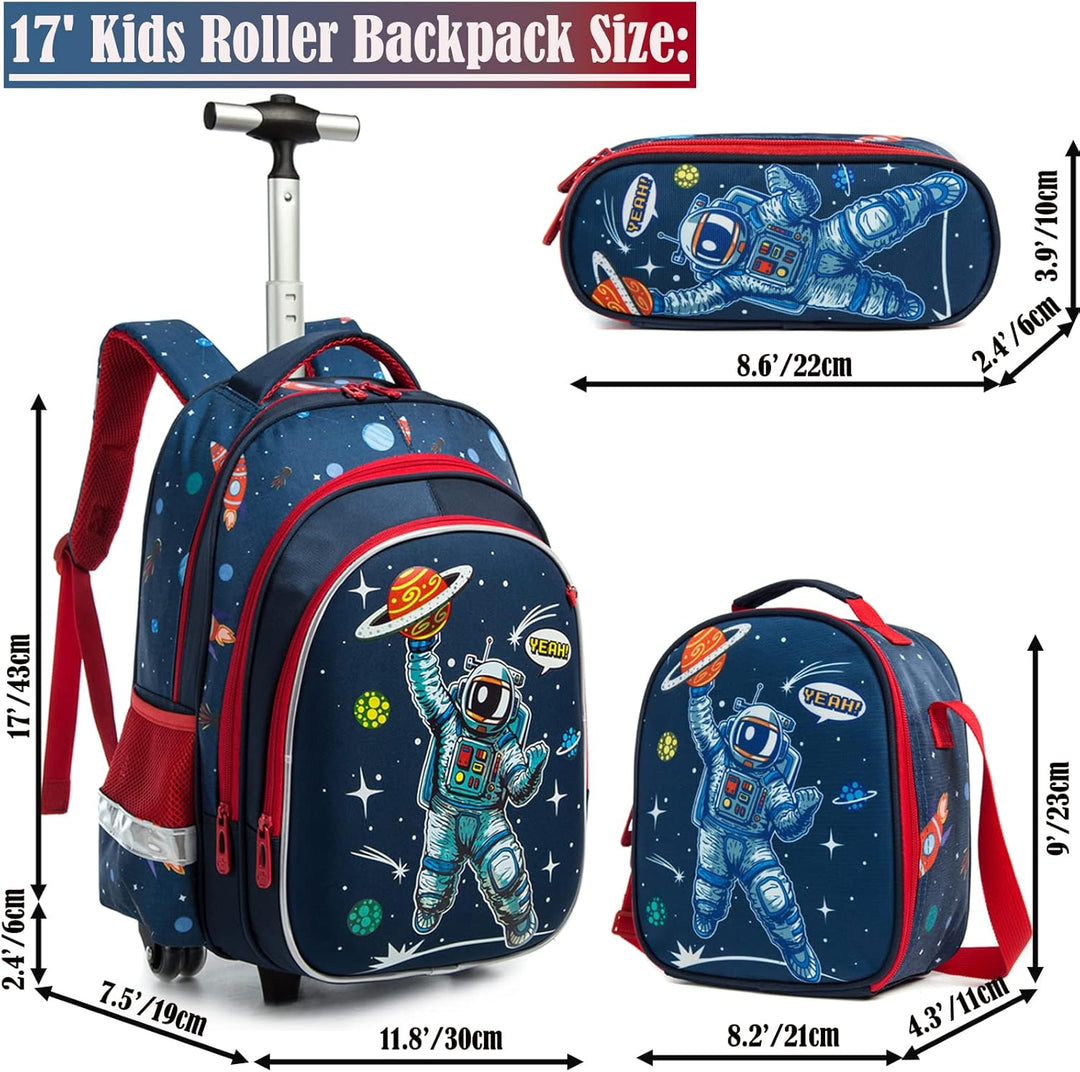 16" Schulranzen Kinder Rollrucksack für Mädchen 3PCS Rollen Reiserucksäcke 17 Blau220414-l, 17 Blau2