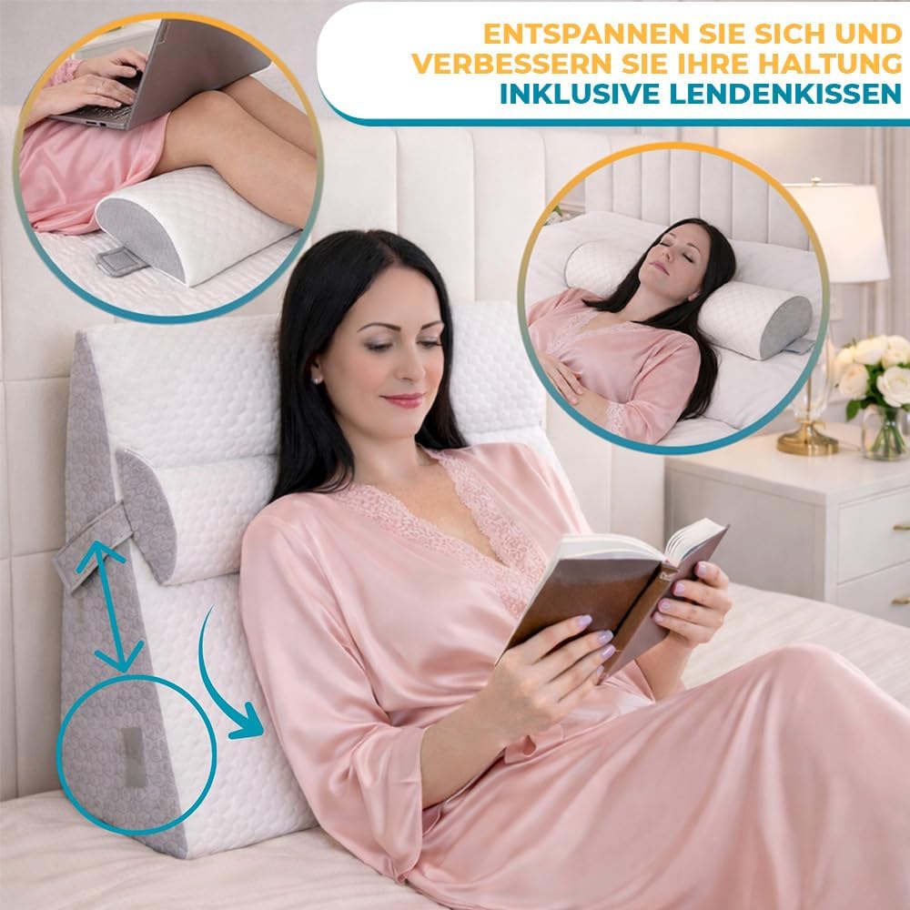 Ritalia Keilkissen 60x60x30 cm Grau | 3 Höhen | Rückenkissen Bett, Venenkissen, ergonomisches Sitzki