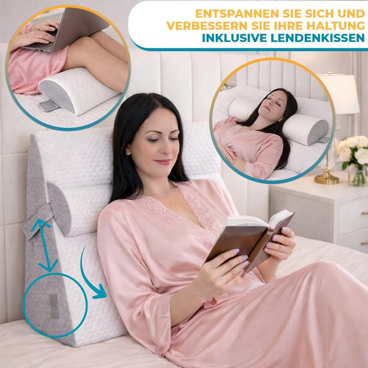 Ritalia Keilkissen 60x60x30 cm Grau | 3 Höhen | Rückenkissen Bett, Venenkissen, ergonomisches Sitzki