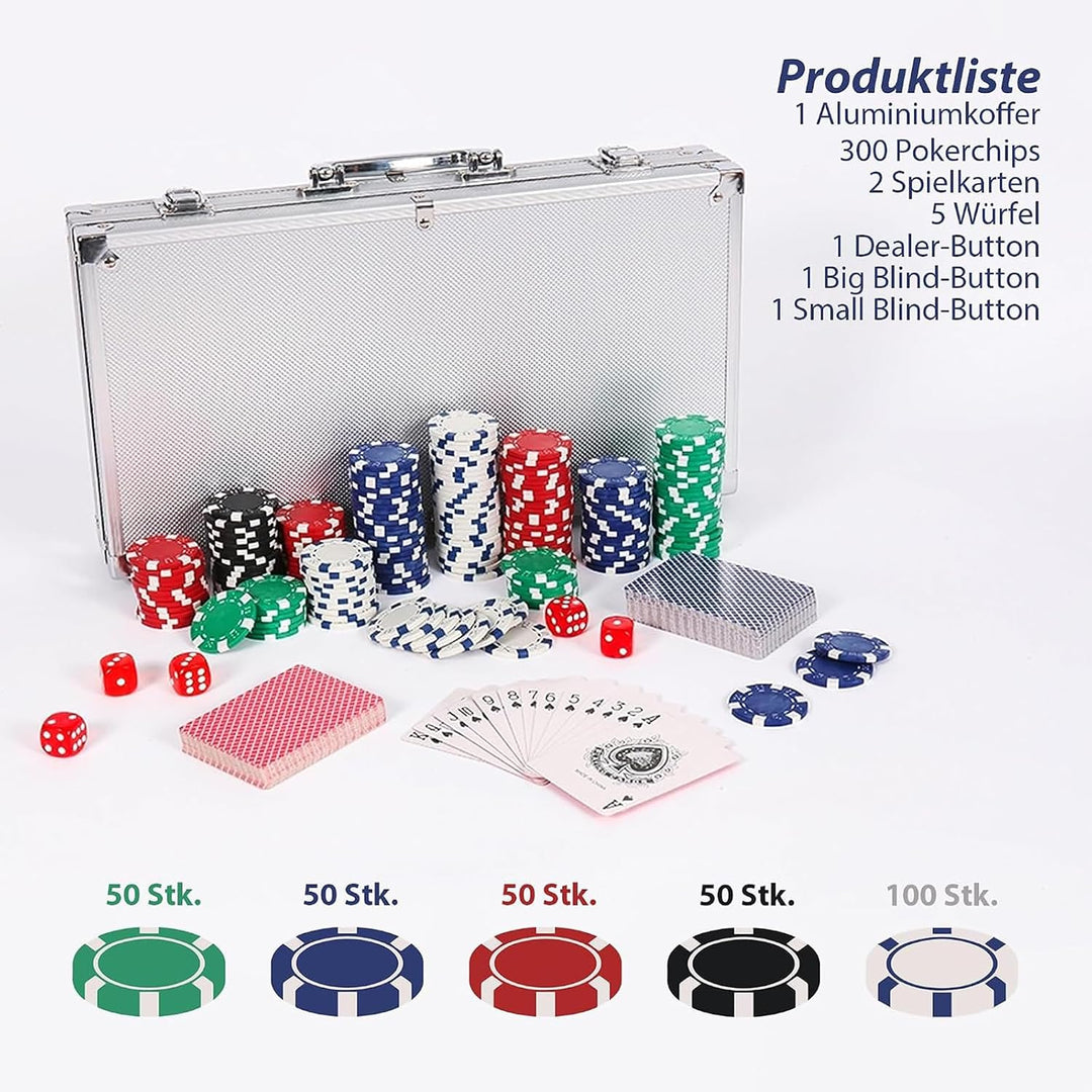 Pokerset inkl. 2X Pokerdecks, 5X Würfel, Dealer/Small Blind/Big Blind Button, Pokerspiel Alu Pokerko