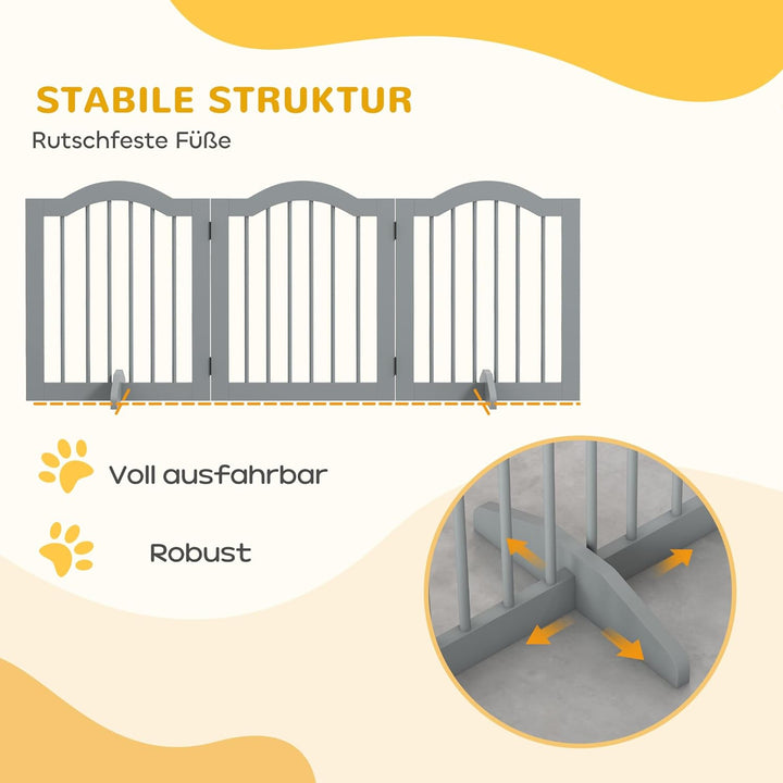 PawHut Absperrgitter Hund 3-teilig, 154,5 x 61 cm Faltbar Hundegitter mit Tür, Türschutzgitter mit 2