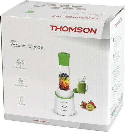 THOMSON Vakuum-Mixer 4 Klingen, sternförmige Klingen, Smoothie Mixer mit 600 ml 2 in 1 Flasche, Smoo