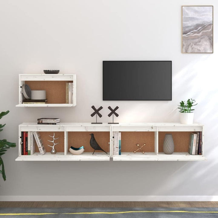 homiuse TV-Schränke 3 STK. Weiss Massivholz Kiefer TV Schrank Set Wohnzimmer MöBel Fernsehschrank Tv