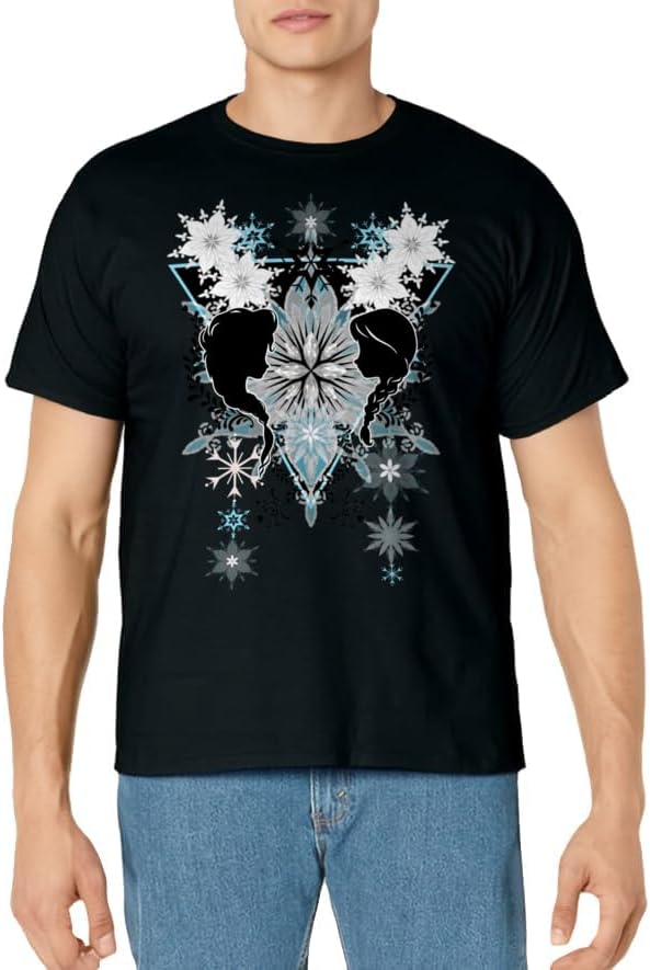 Mens Disney Pixar Frozen Elsa Anna Snowflake Boho Graphic T-Shirt Medium Black