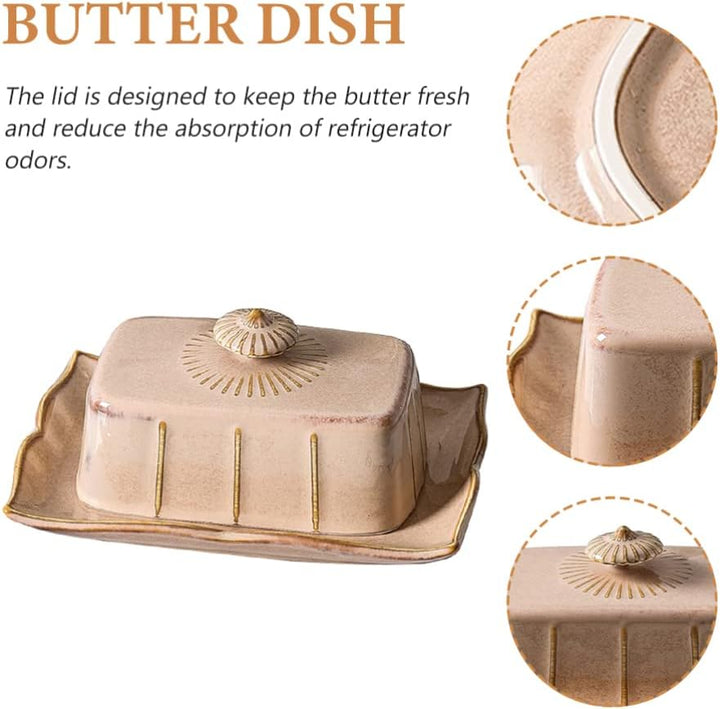 Butterdose aus Keramik, Käseteller, Vintage-Buttertablett mit Deckel, Bauernhaus-Käsebehälter, Behäl