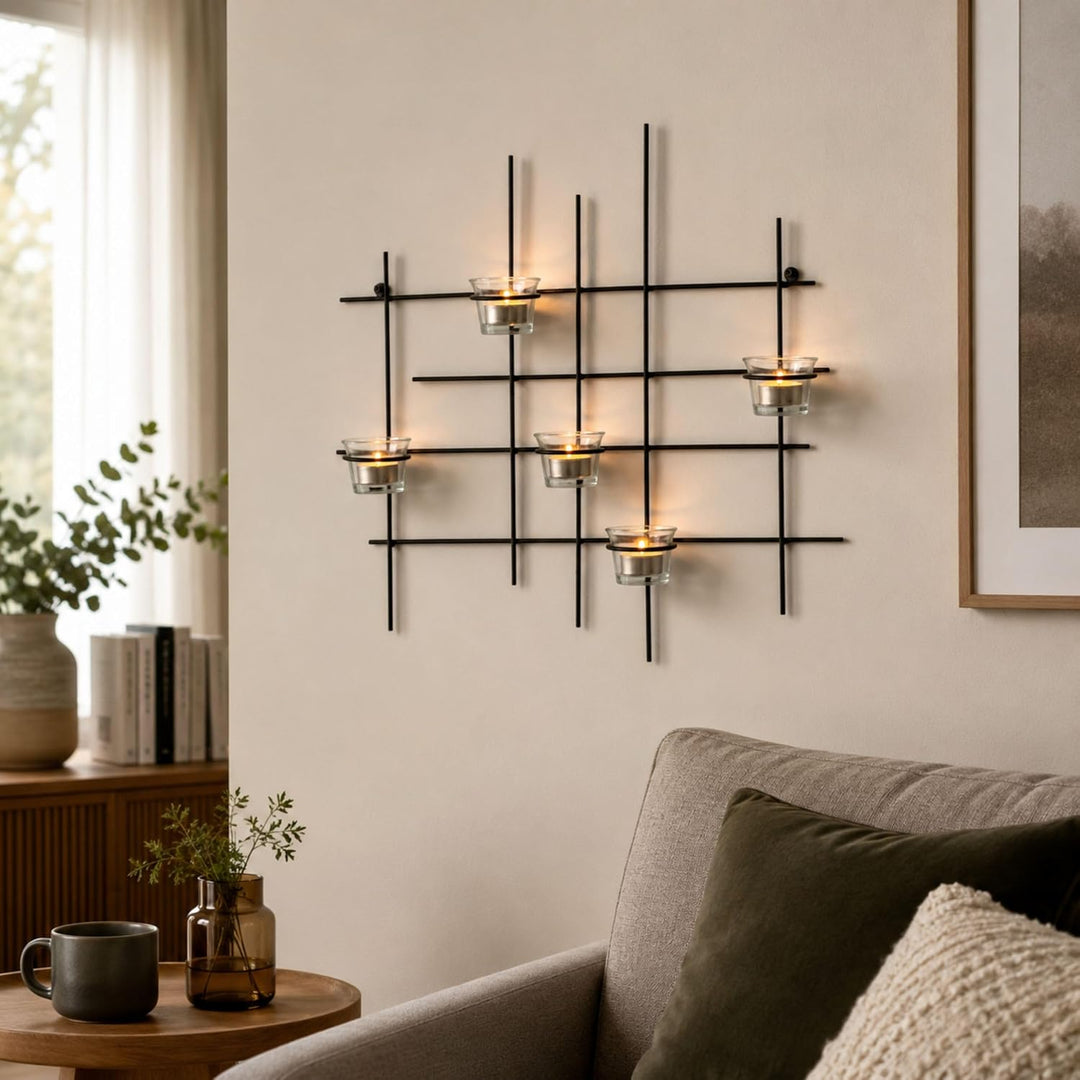 DanDiBo Wandteelichthalter Metall Leuchter 5XXL Wandkerzenhalter 50 cm Teelichthalter Wand Kerzenhal
