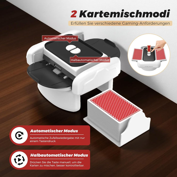 Automatischer Kartenmischer, 2 Laufmodi, Aufladbar mit Langzeit-Batterie, Geräuschlos, für UNO, Poke