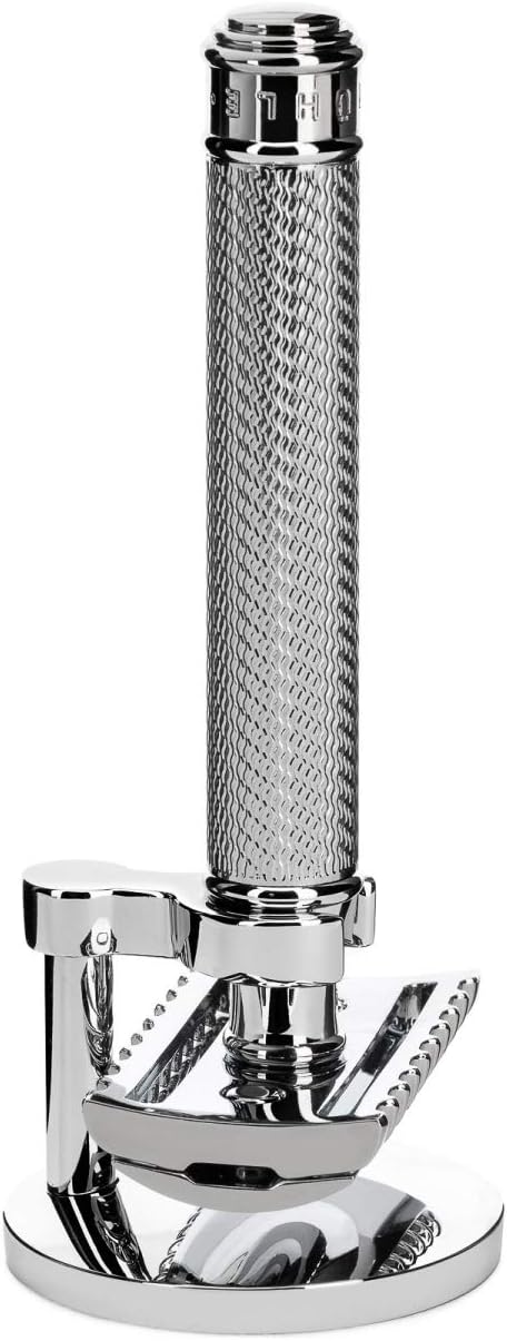 MÜHLE Traditional Rasierset - Rasierhobel mit offenem Kamm und Ständer aus verchromtem Metall Chrome