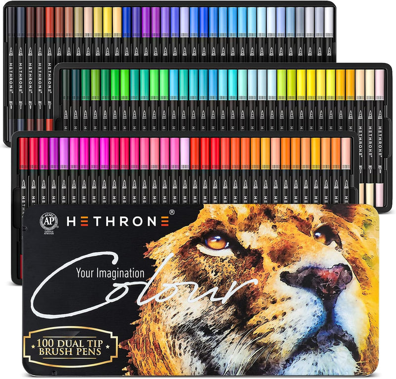 Hethrone Filzstifte Doppelseitig, Dual Brush Pen Set 100 Farben Brush Marker Pinselstifte Journal Zu