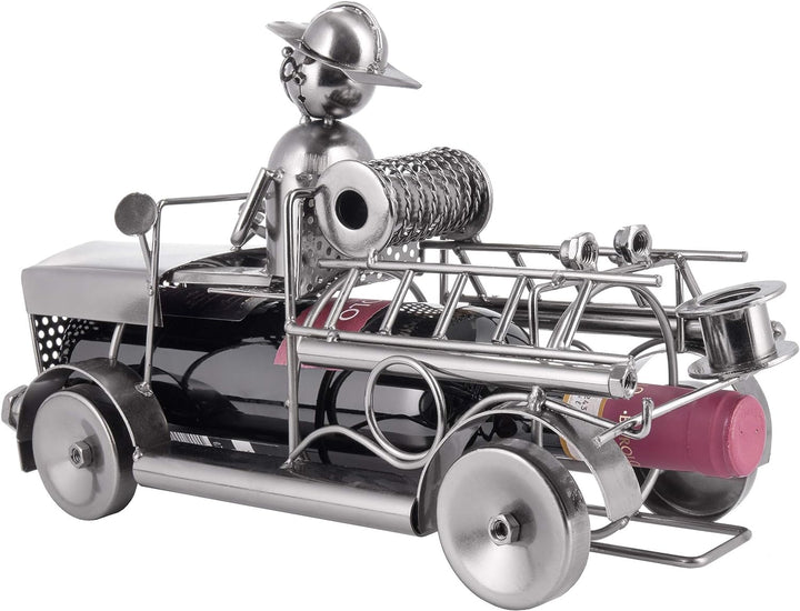 Brubaker Weinflaschenhalter Feuerwehr - Feuerwehrauto Metall Skulptur Flaschenständer - 32 cm Metall