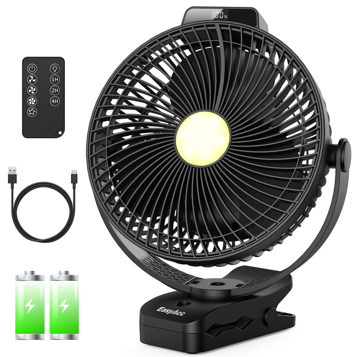 EasyAcc 20000mAh Camping Ventilator – 43 Std. Laufzeit, Fernbedienung & Timer, LED Licht, 360° Drehu