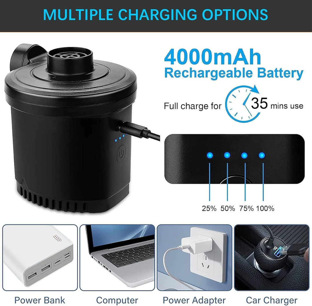 Elektrische Luftpumpe, 4000mAh Tragbare Luftpumpe mit Schnelles Aufblasen/Entleeren Mini Luftmatratz