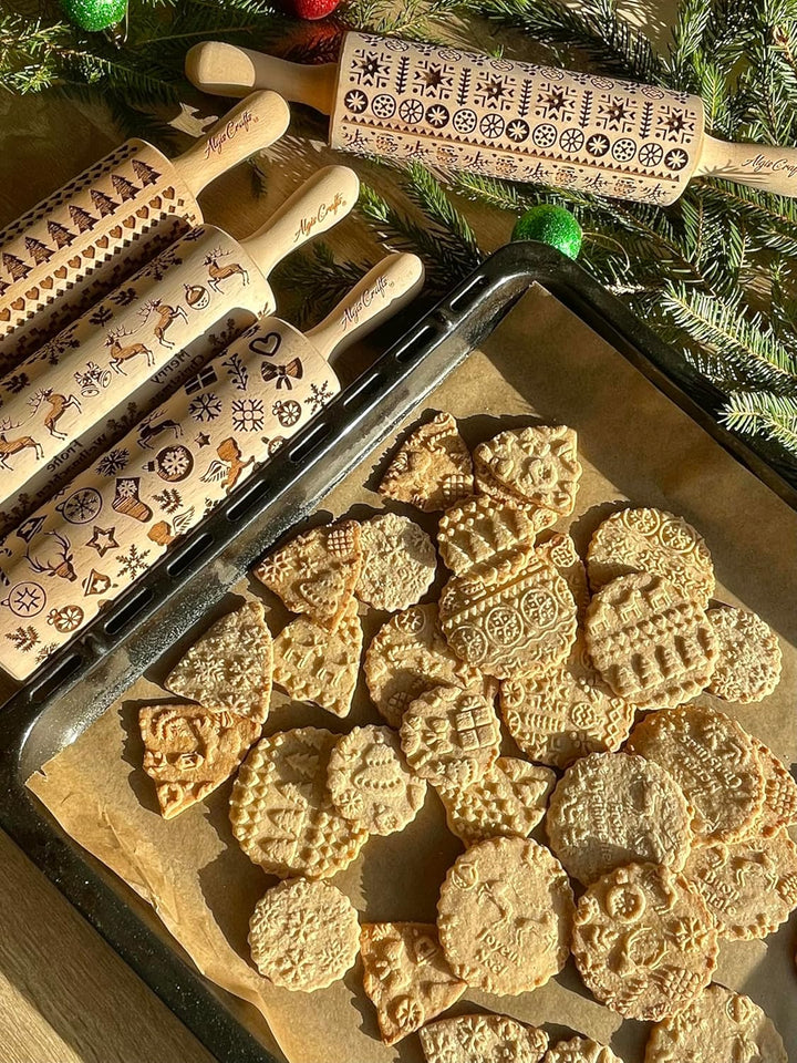WINTER Nudelholz mit Muster Weihnachten Backen - Teigroller Holz für DIY Weihnachten Plätzchen und K
