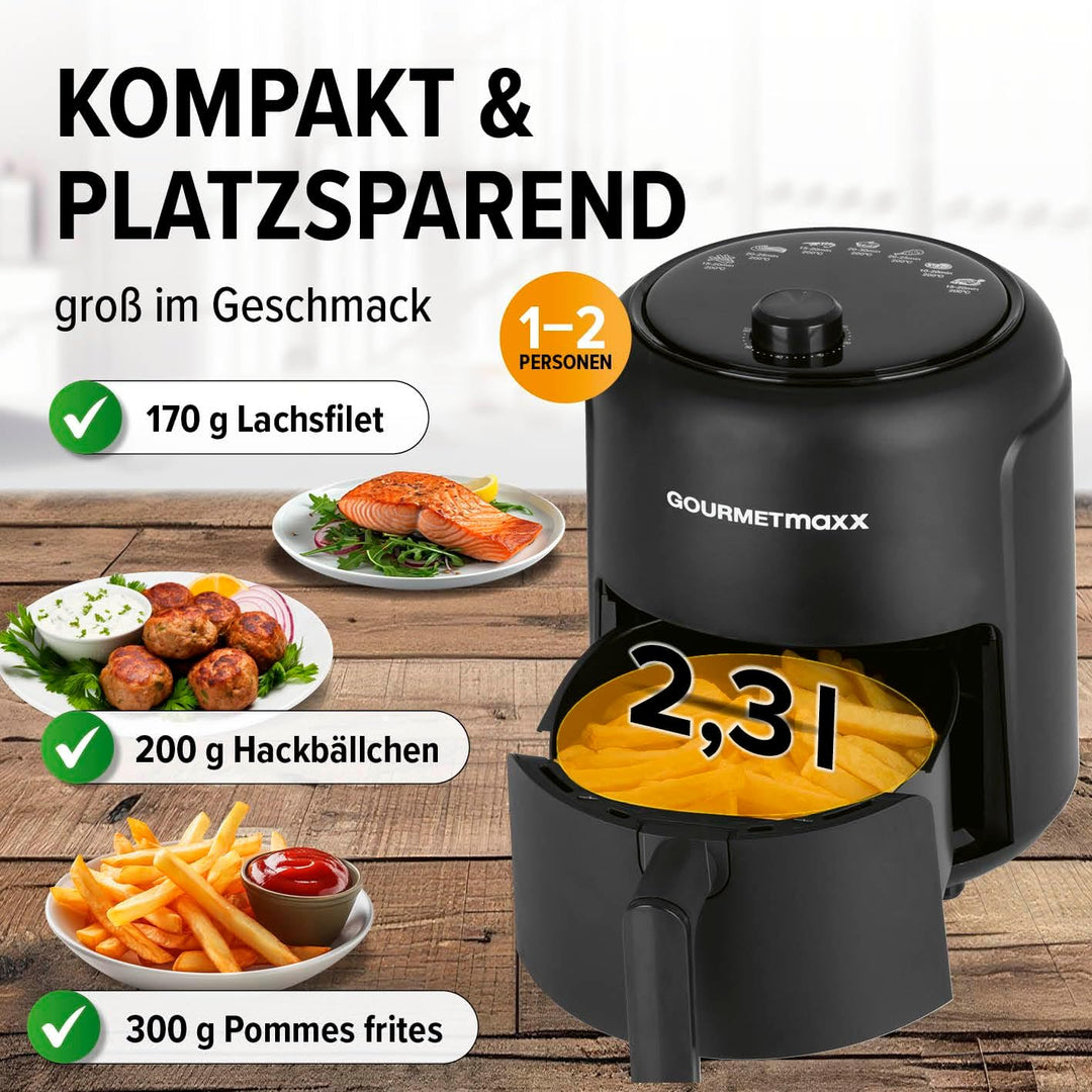 GOURMETmaxx Heissluftfritteuse 2,3L | Airfryer mit 60 Minuten Timer und 9 Funktionen inkl. Vorheizen